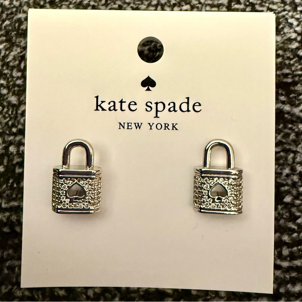 Authentic kate spade New York Silver Padlock Stud Earrings - NWT - Picture 1 of 4